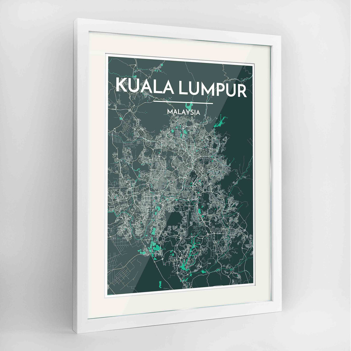 Framed Kuala Lumpur Map Art Print 24x36&quot; Contemporary White frame Point Two Design Group