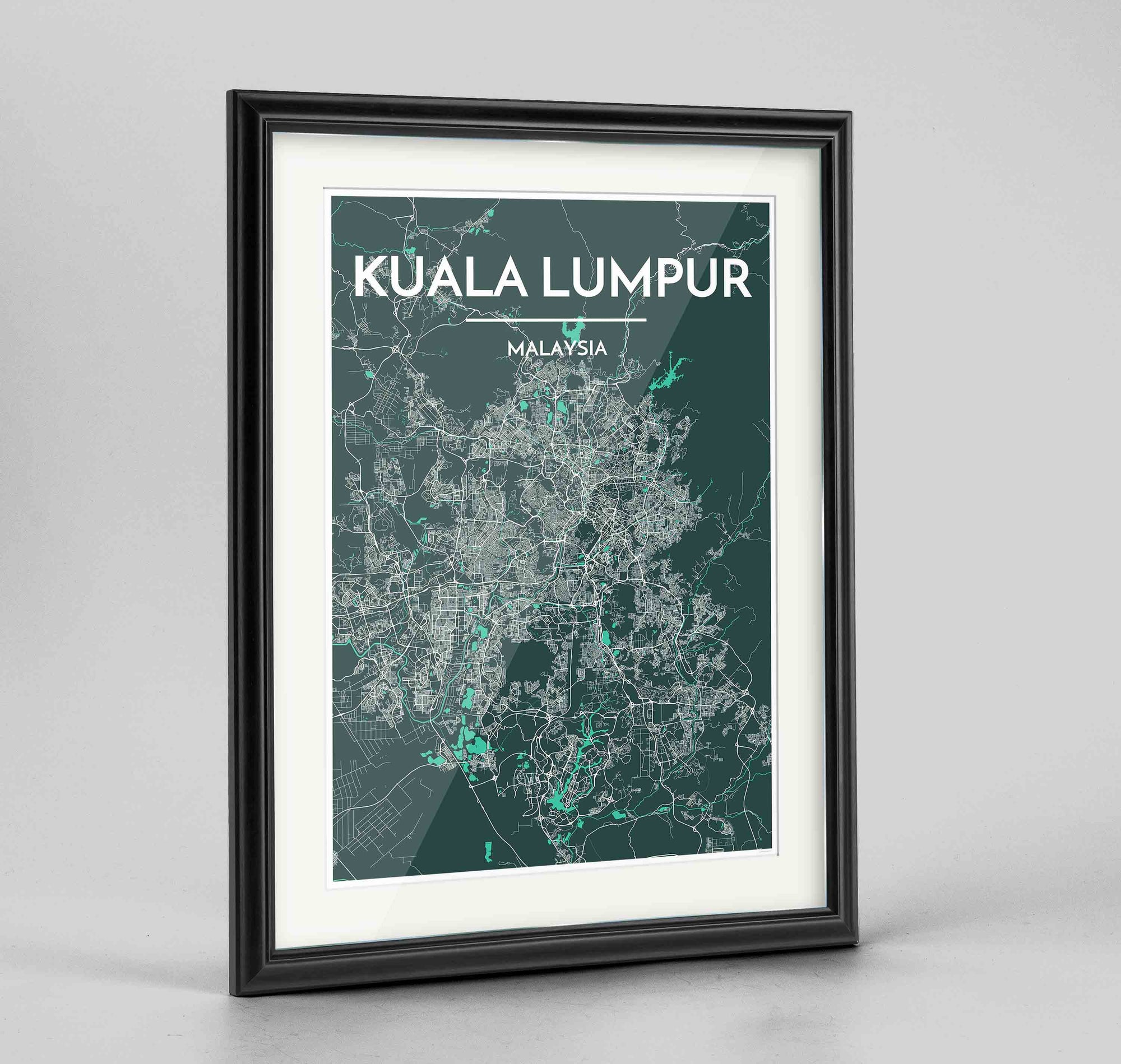 Framed Kuala Lumpur Map Art Print 24x36" Traditional Black frame Point Two Design Group