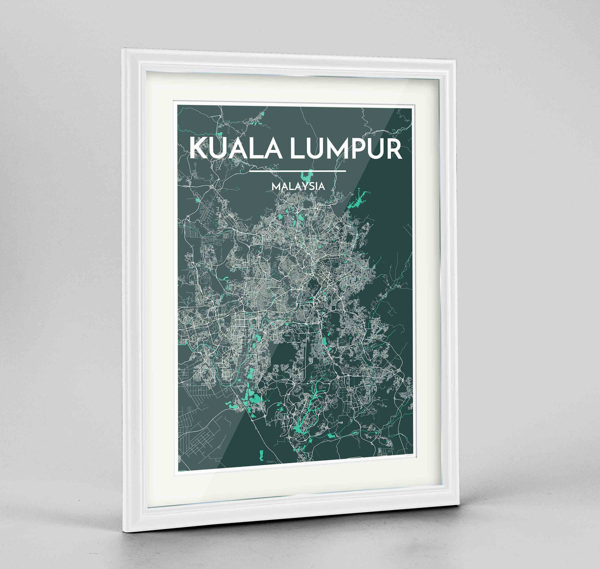 Framed Kuala Lumpur Map Art Print 24x36&quot; Traditional White frame Point Two Design Group