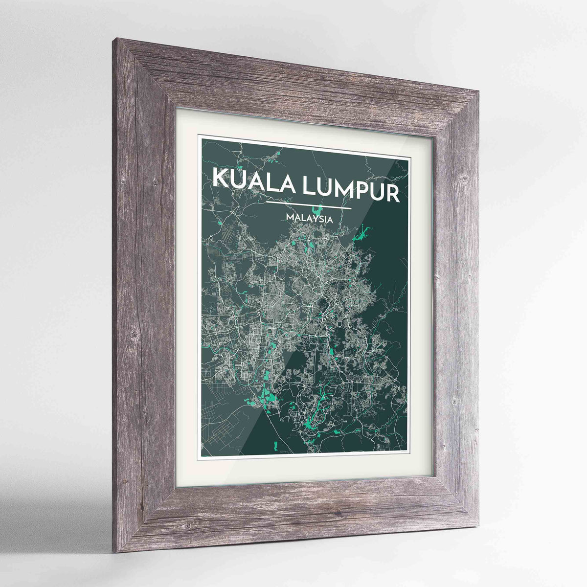 Framed Kuala Lumpur Map Art Print 24x36&quot; Western Grey frame Point Two Design Group