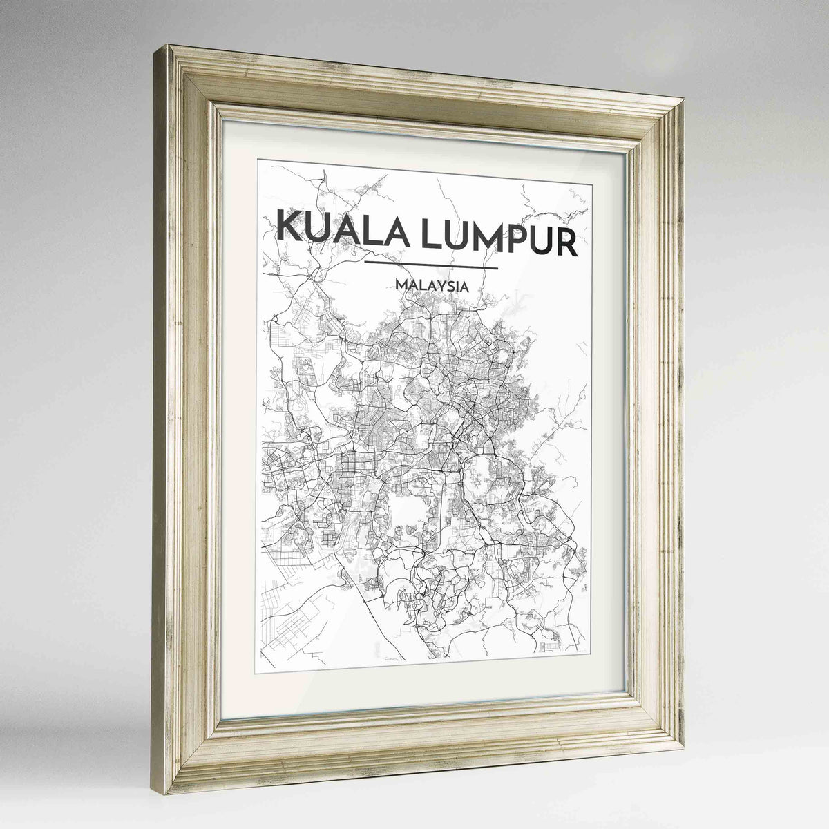 Framed Kuala Lumpur Map Art Print 24x36&quot; Champagne frame Point Two Design Group