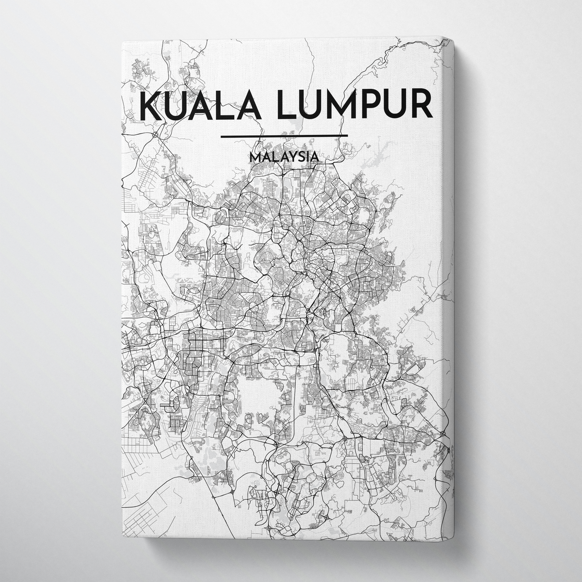 Kuala Lumpur City Map Canvas Wrap - Point Two Design - Black &amp; White Print
