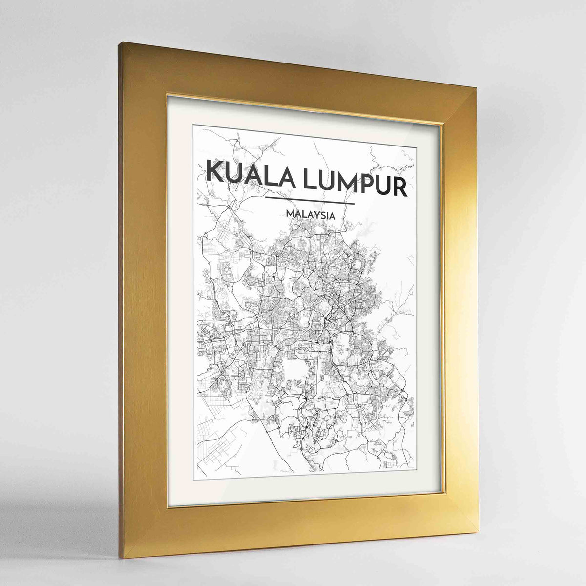 Framed Kuala Lumpur Map Art Print 24x36&quot; Gold frame Point Two Design Group
