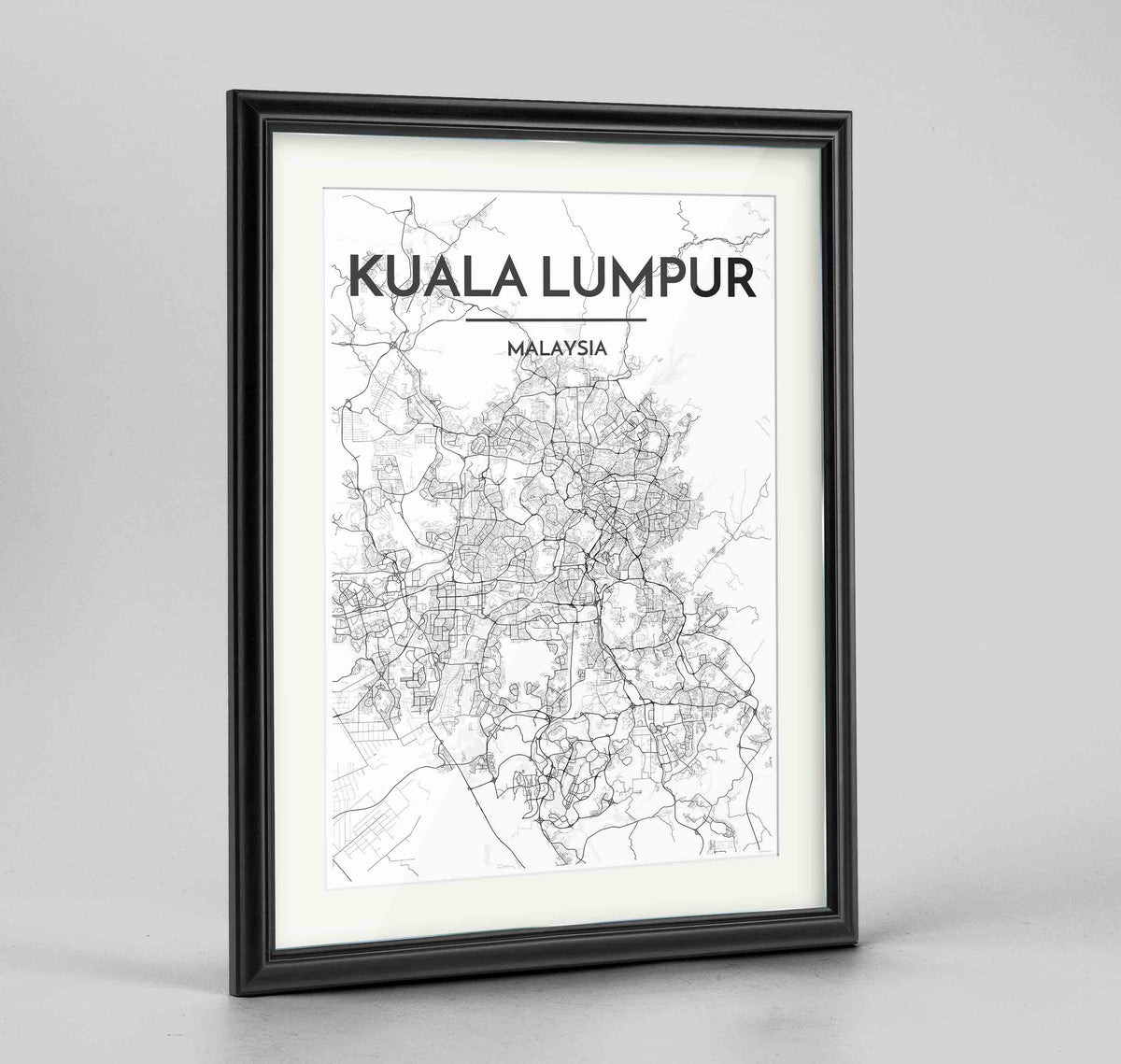 Framed Kuala Lumpur Map Art Print 24x36&quot; Traditional Black frame Point Two Design Group