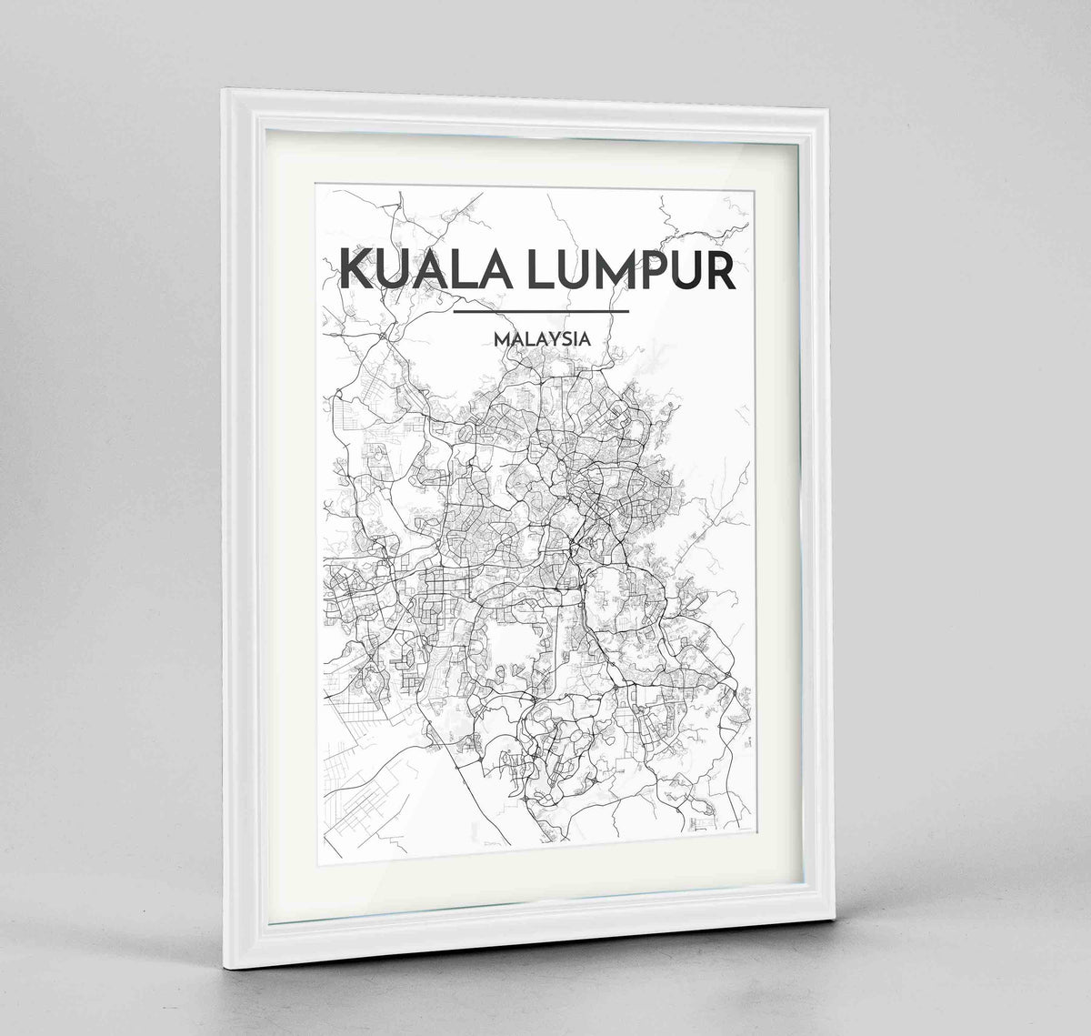 Framed Kuala Lumpur Map Art Print 24x36&quot; Traditional White frame Point Two Design Group