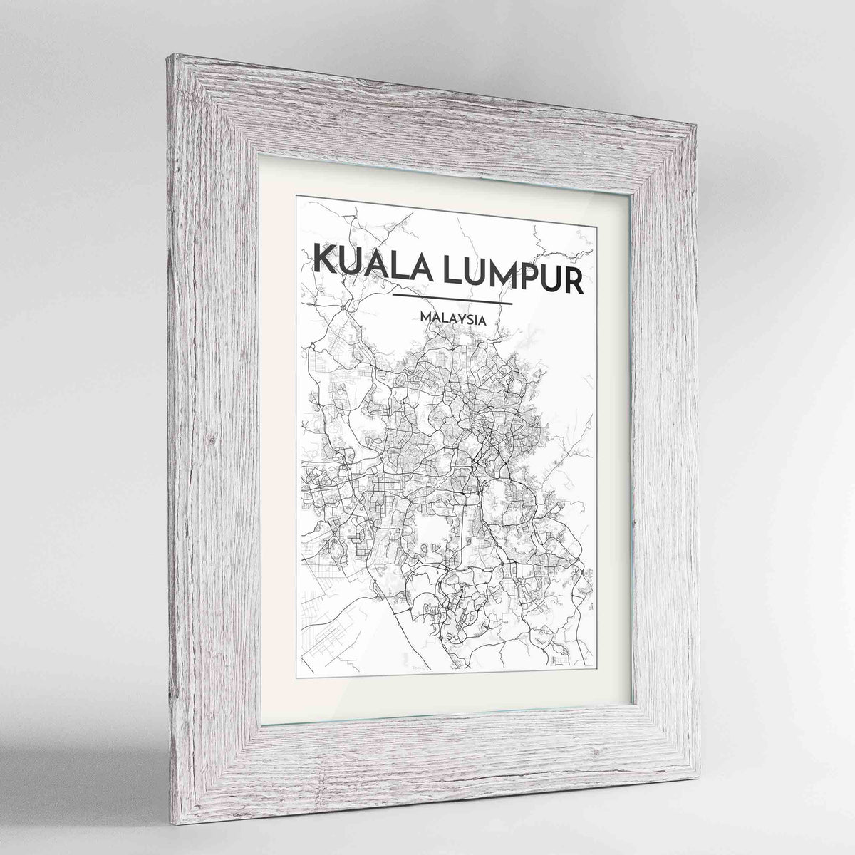 Framed Kuala Lumpur Map Art Print 24x36&quot; Western White frame Point Two Design Group