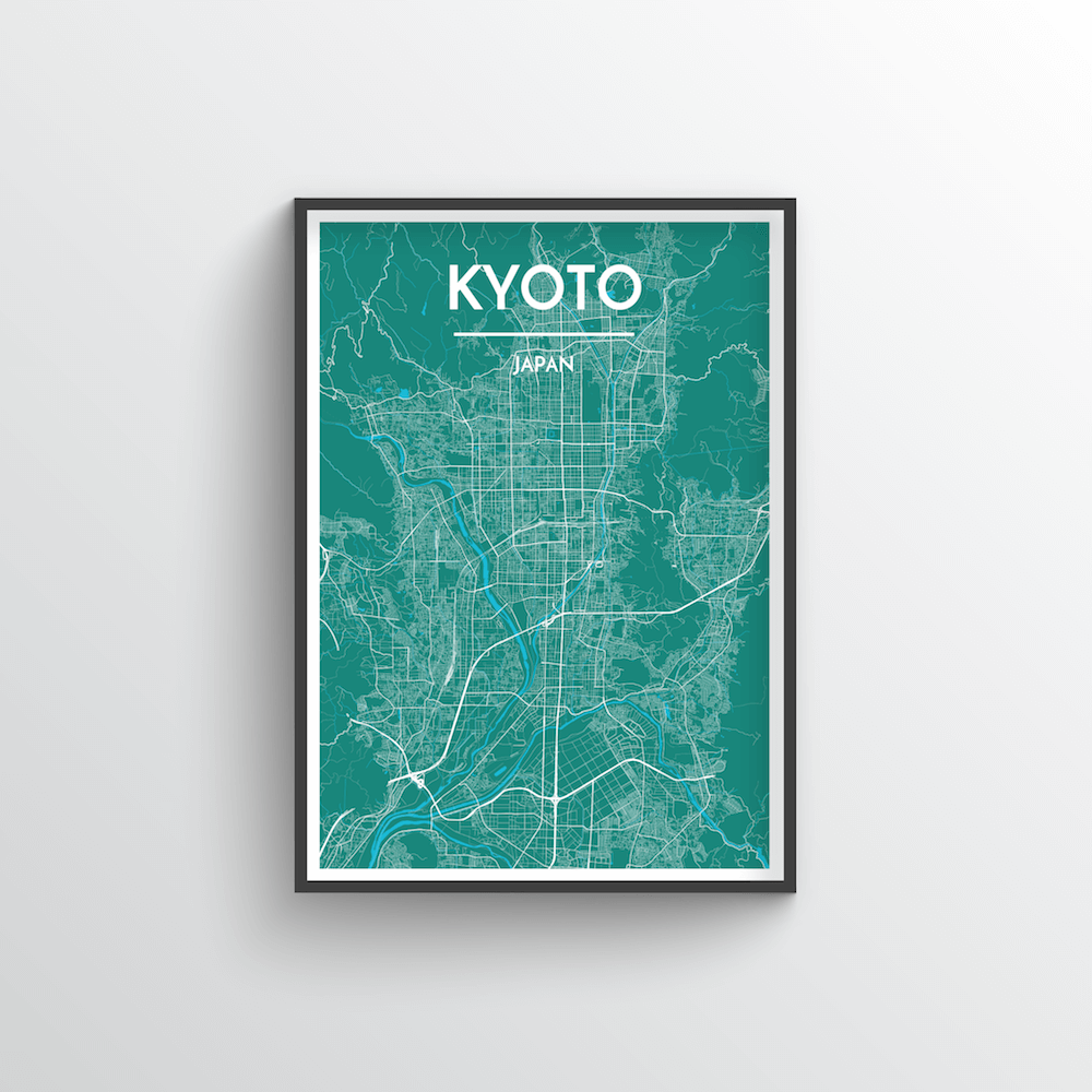 Kyoto City Map Art Print - Point Two Design - Black &amp; White Print