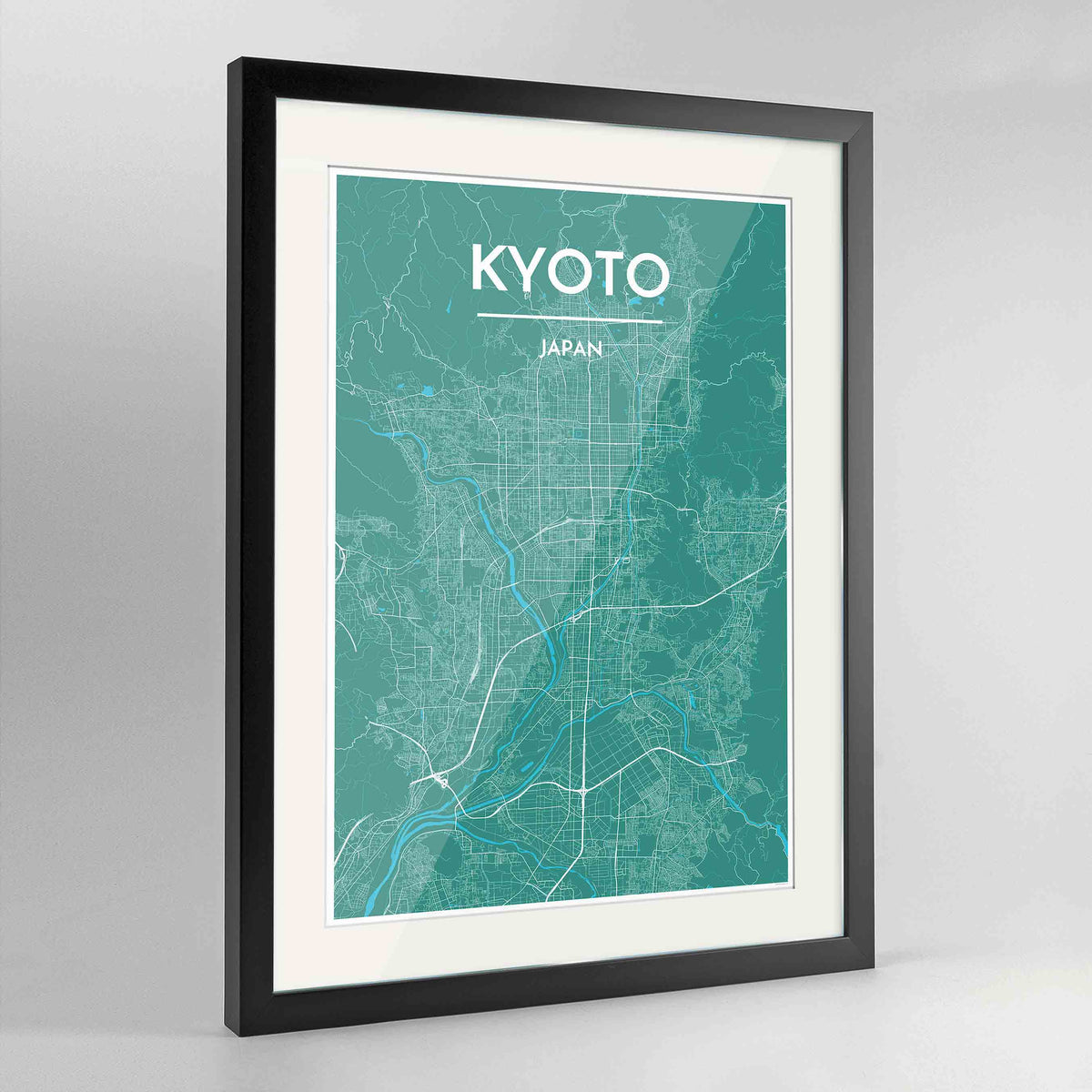 Framed Kyoto Map Art Print 24x36&quot; Contemporary Black frame Point Two Design Group