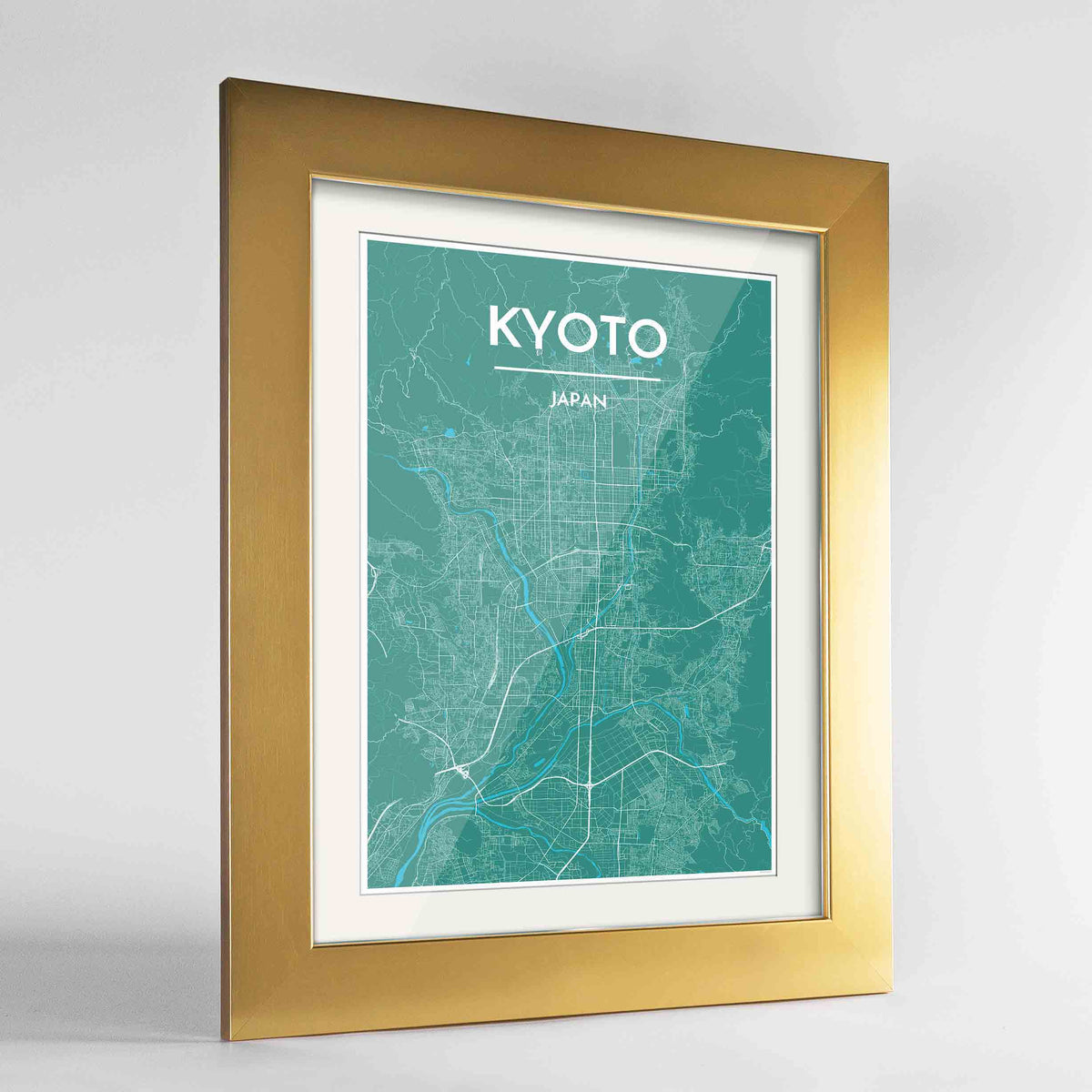 Framed Kyoto Map Art Print 24x36&quot; Gold frame Point Two Design Group