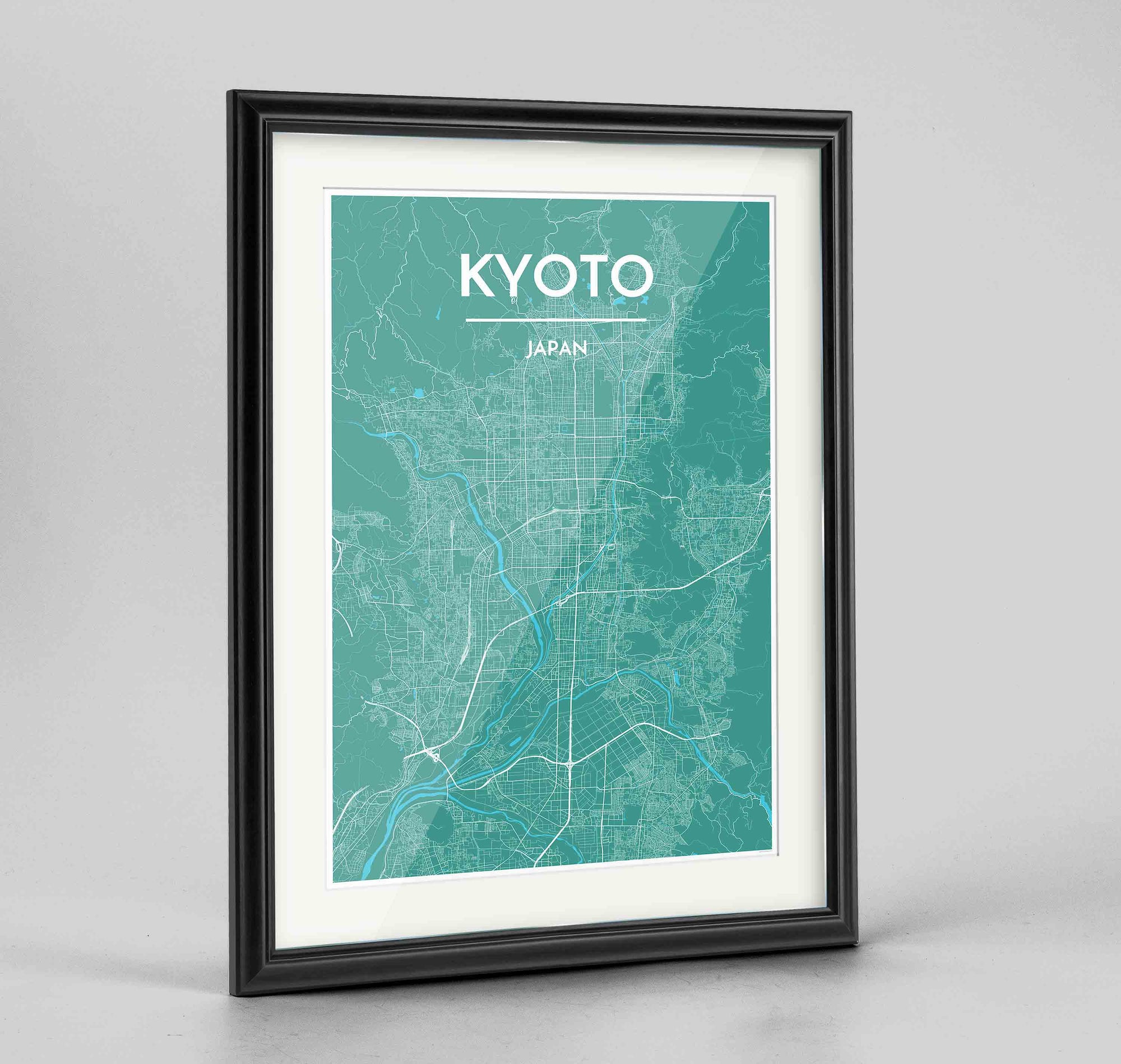 Framed Kyoto Map Art Print 24x36" Traditional Black frame Point Two Design Group