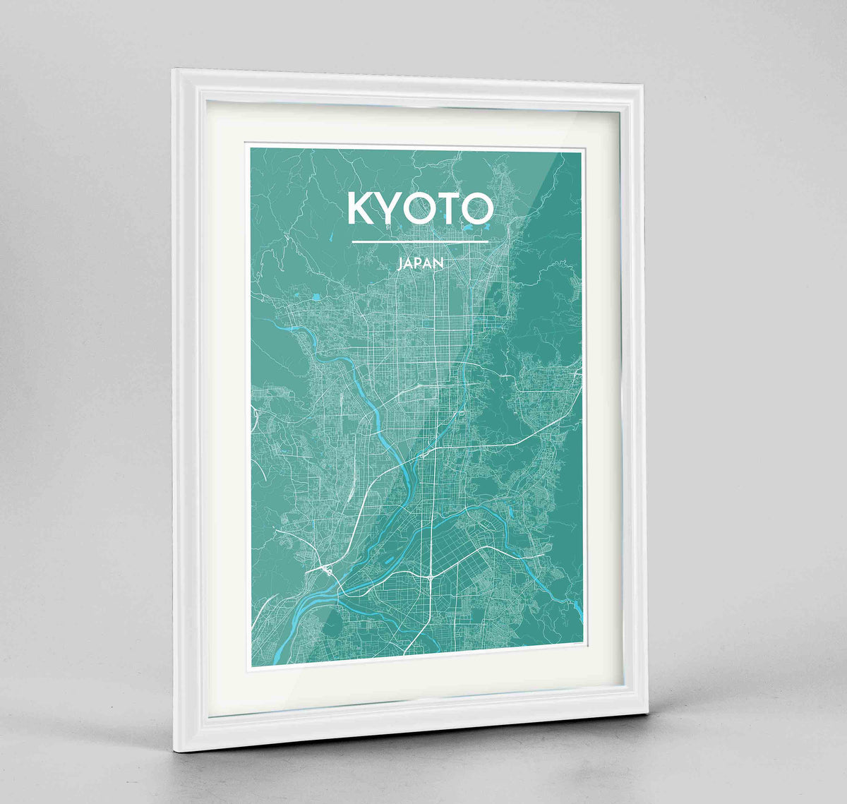Framed Kyoto Map Art Print 24x36&quot; Traditional White frame Point Two Design Group