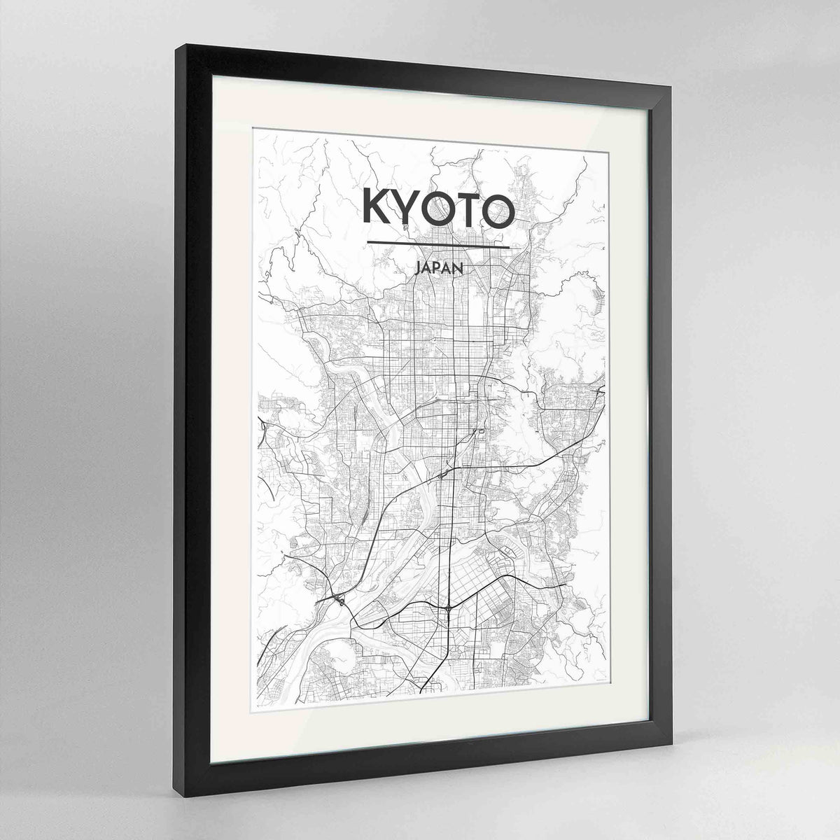 Framed Kyoto Map Art Print 24x36&quot; Contemporary Black frame Point Two Design Group