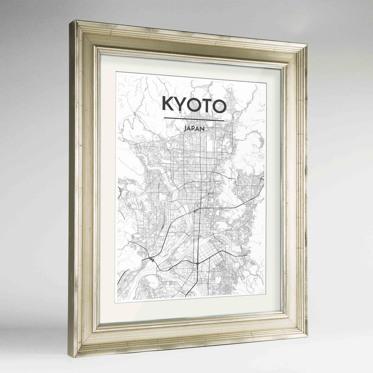 Framed Kyoto Map Art Print 24x36&quot; Champagne frame Point Two Design Group