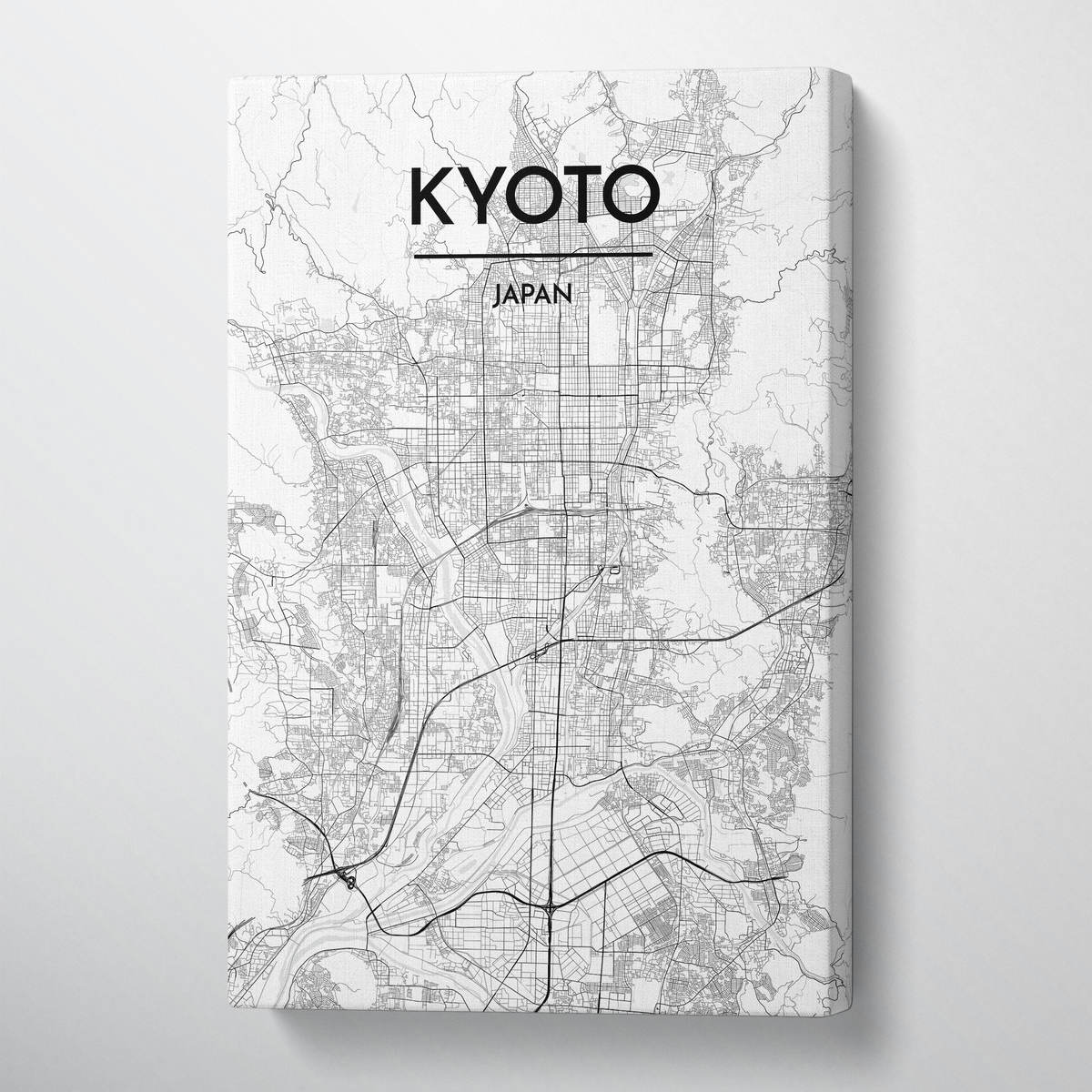Kyoto City Map Canvas Wrap - Point Two Design - Black &amp; White Print