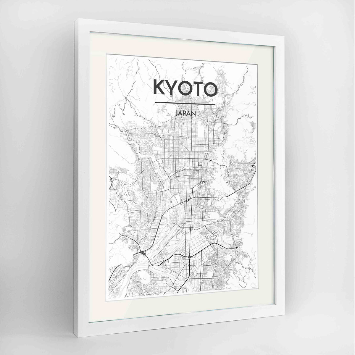 Framed Kyoto Map Art Print 24x36&quot; Contemporary White frame Point Two Design Group