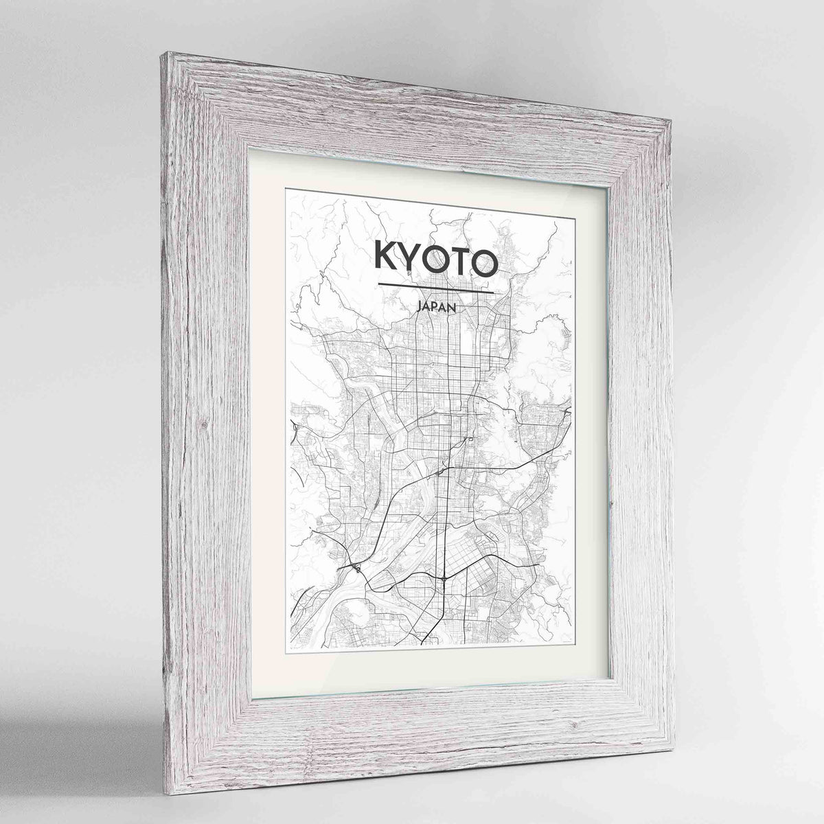 Framed Kyoto Map Art Print 24x36&quot; Western White frame Point Two Design Group