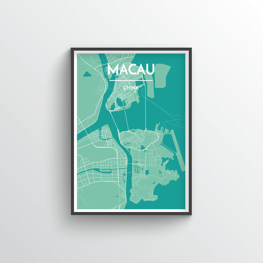 Macau City Map Art Print - Point Two Design - Black &amp; White Print