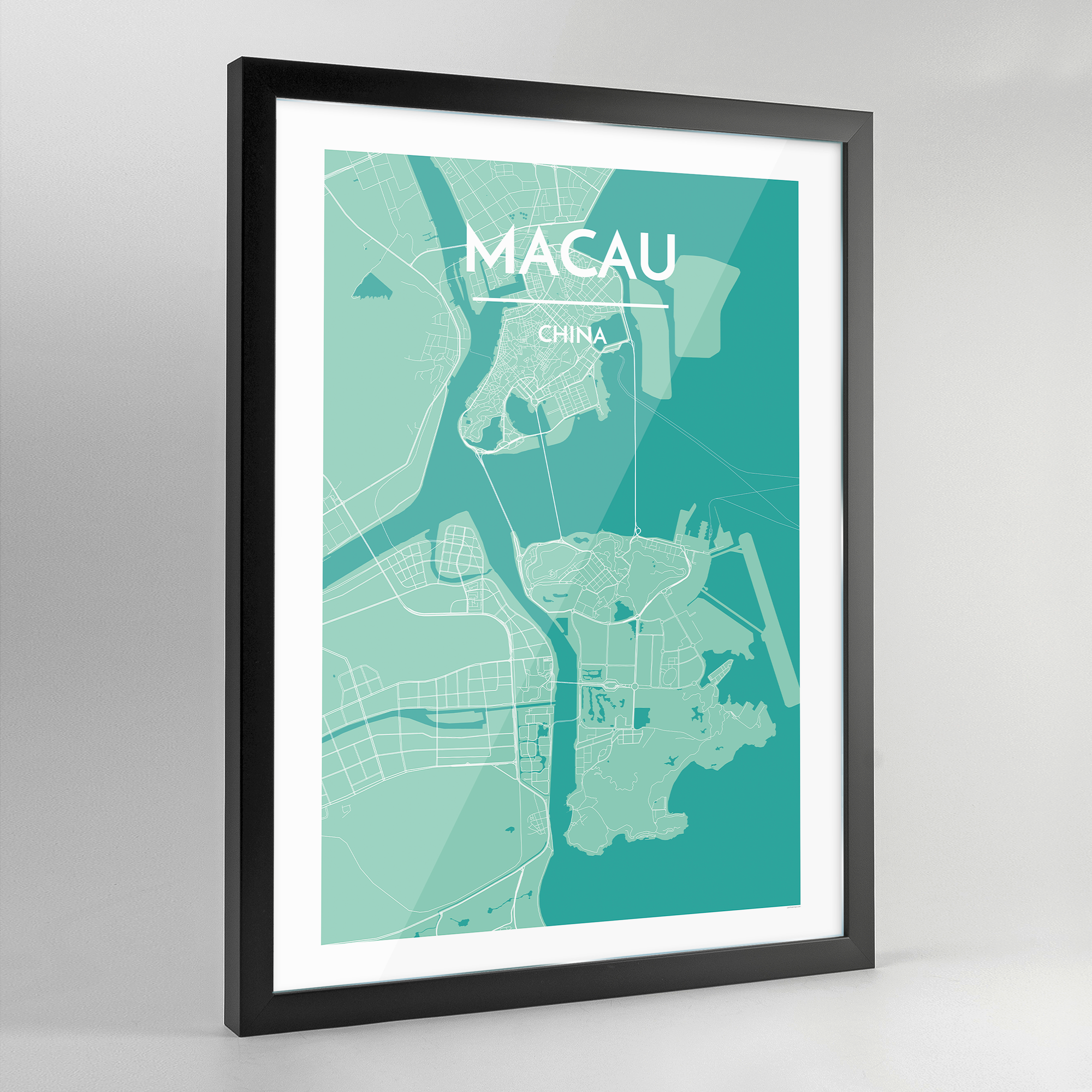 Framed Macau City Map Art Print - Point Two Design