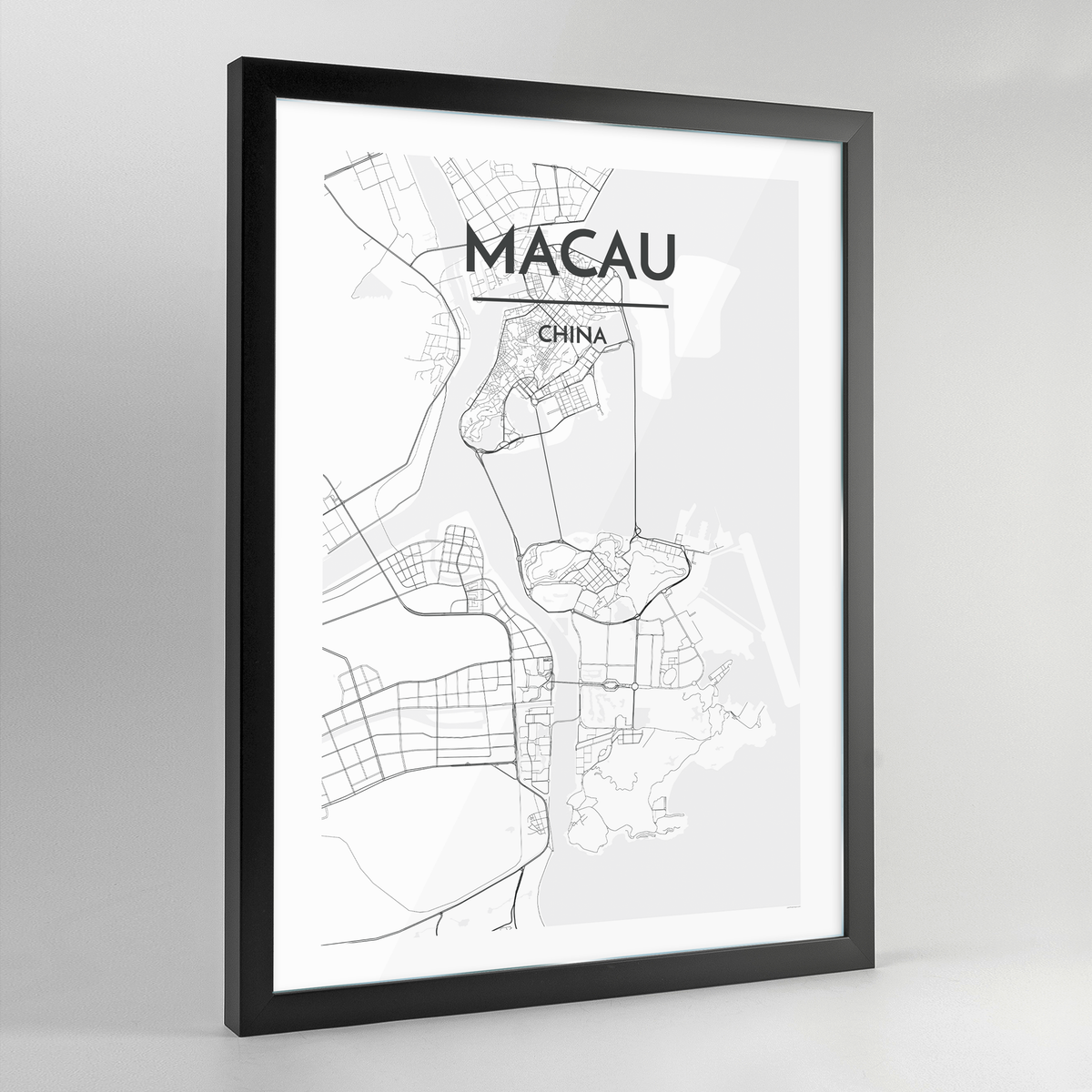 Macau Map Art Print - Framed