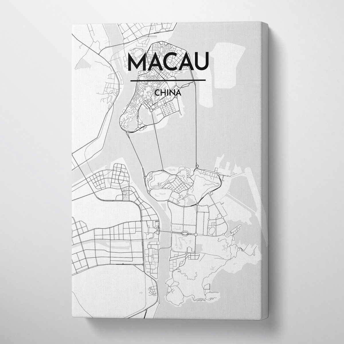 Macau City Map Canvas Wrap - Point Two Design - Black &amp; White Print
