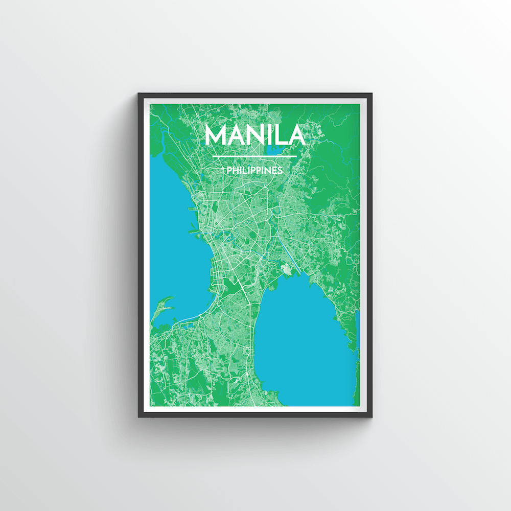 Manila City Map Art Print - Point Two Design - Black &amp; White Print