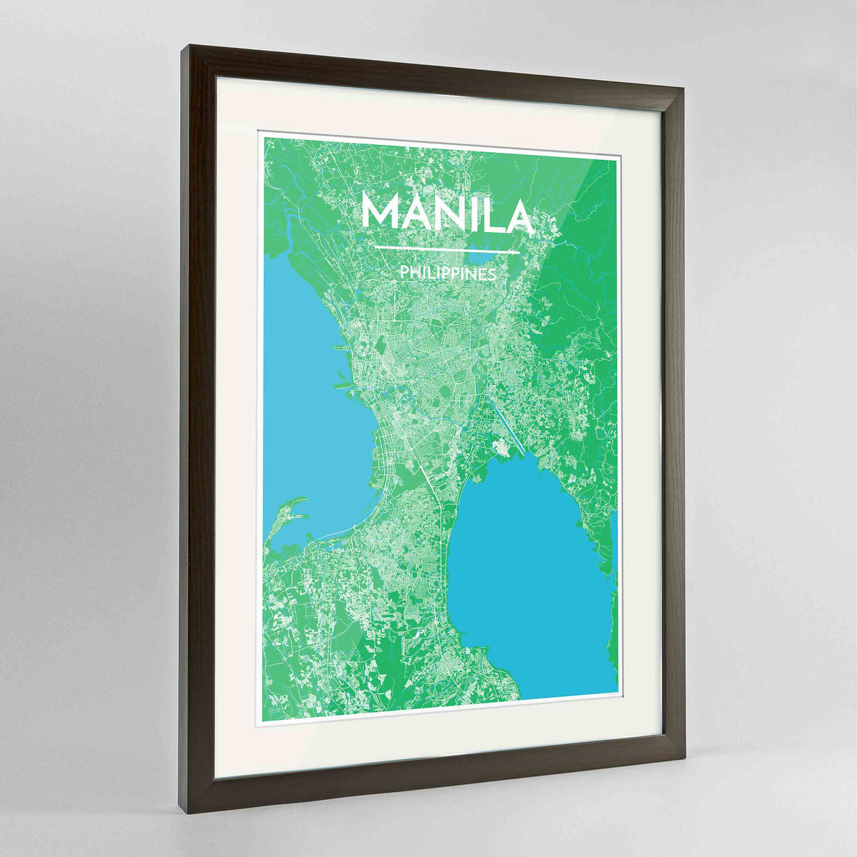 Framed Manila Map Art Print 24x36&quot; Contemporary Walnut frame Point Two Design Group