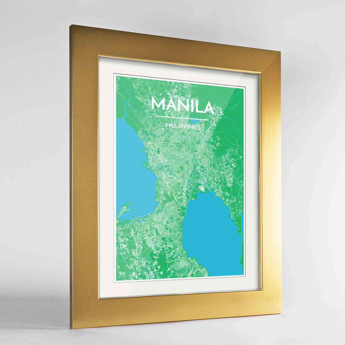 Framed Manila Map Art Print 24x36&quot; Gold frame Point Two Design Group