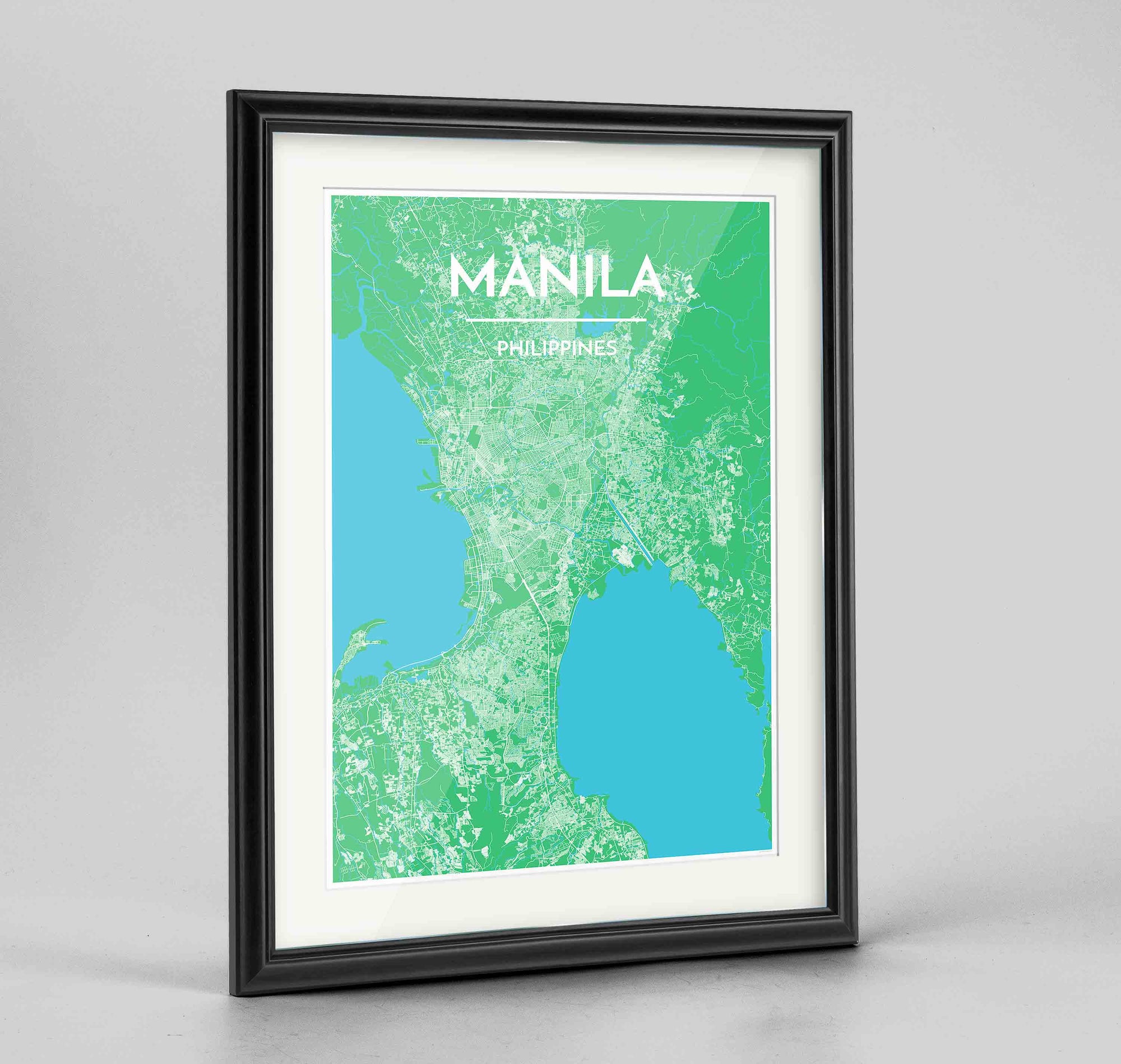 Framed Manila Map Art Print 24x36" Traditional Black frame Point Two Design Group