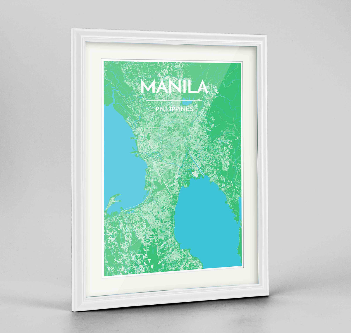 Framed Manila Map Art Print 24x36&quot; Traditional White frame Point Two Design Group