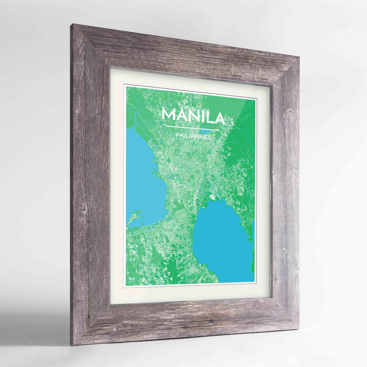 Framed Manila Map Art Print 24x36&quot; Western Grey frame Point Two Design Group