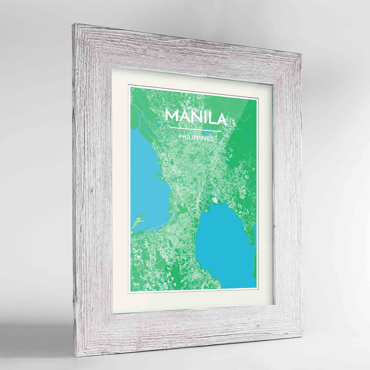 Framed Manila Map Art Print 24x36&quot; Western White frame Point Two Design Group