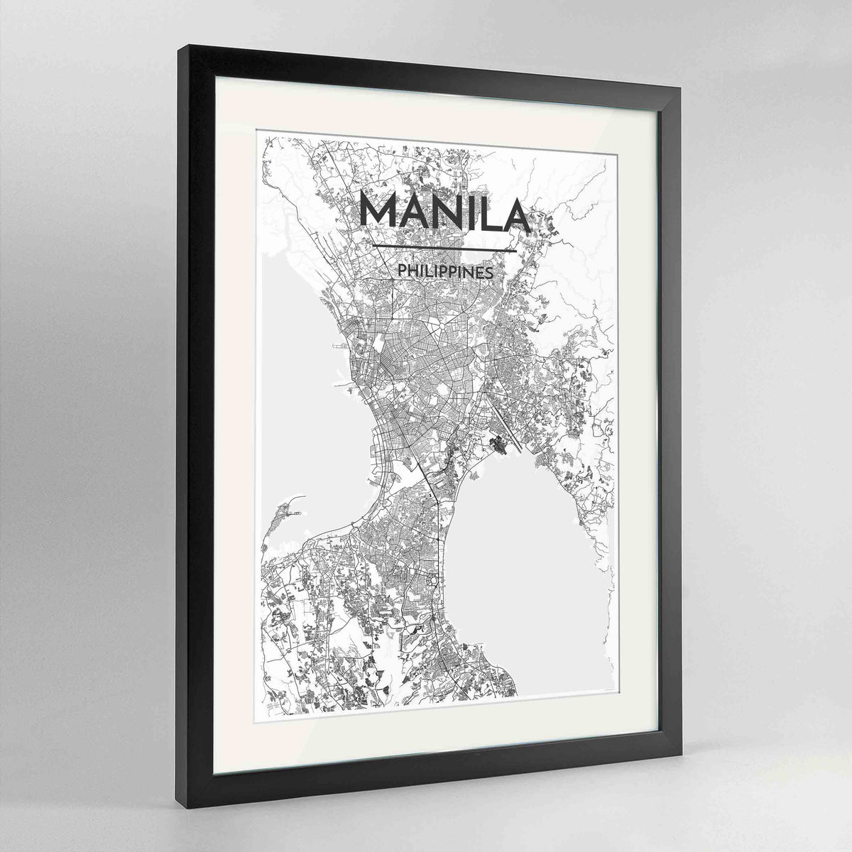 Framed Manila Map Art Print 24x36&quot; Contemporary Black frame Point Two Design Group