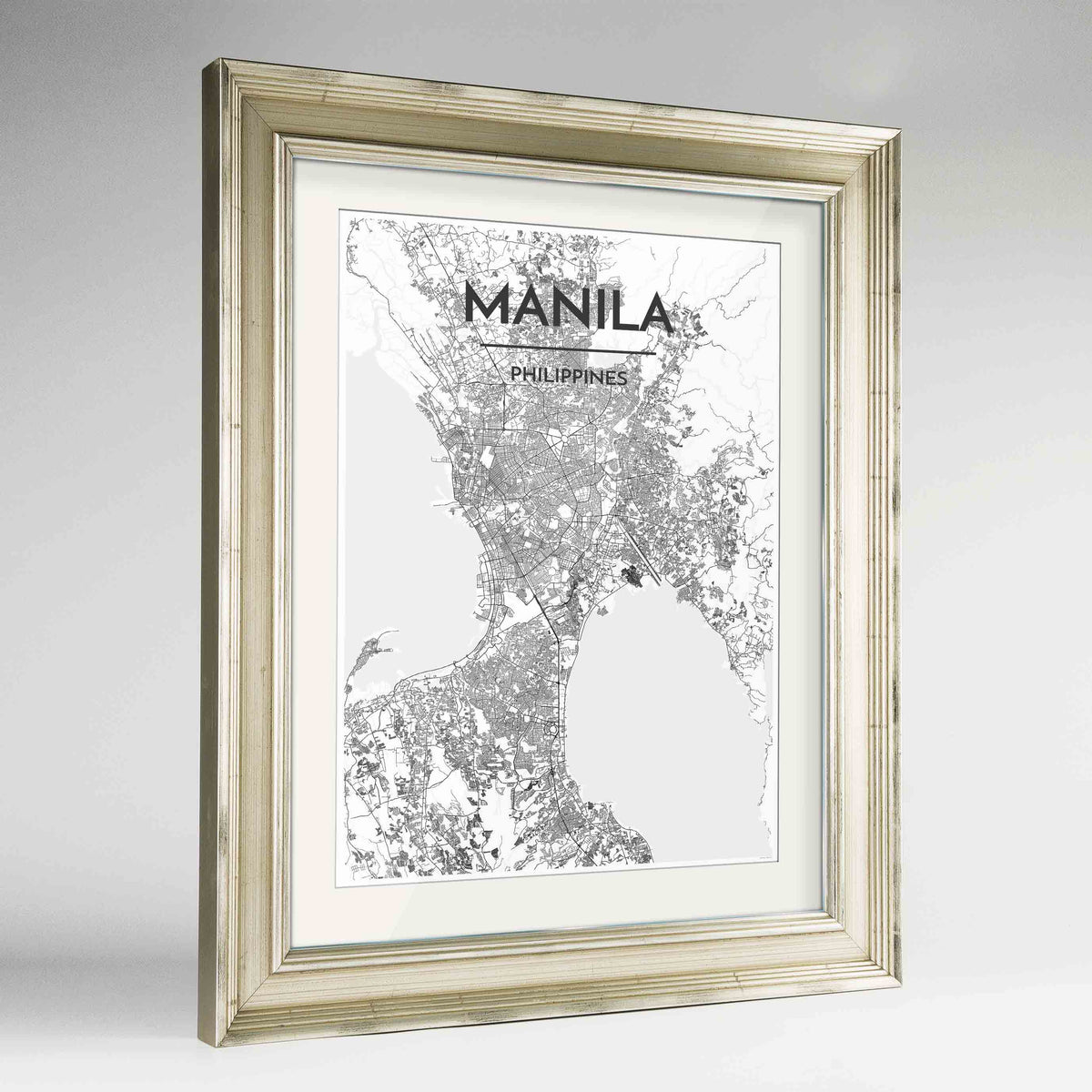 Framed Manila Map Art Print 24x36&quot; Champagne frame Point Two Design Group