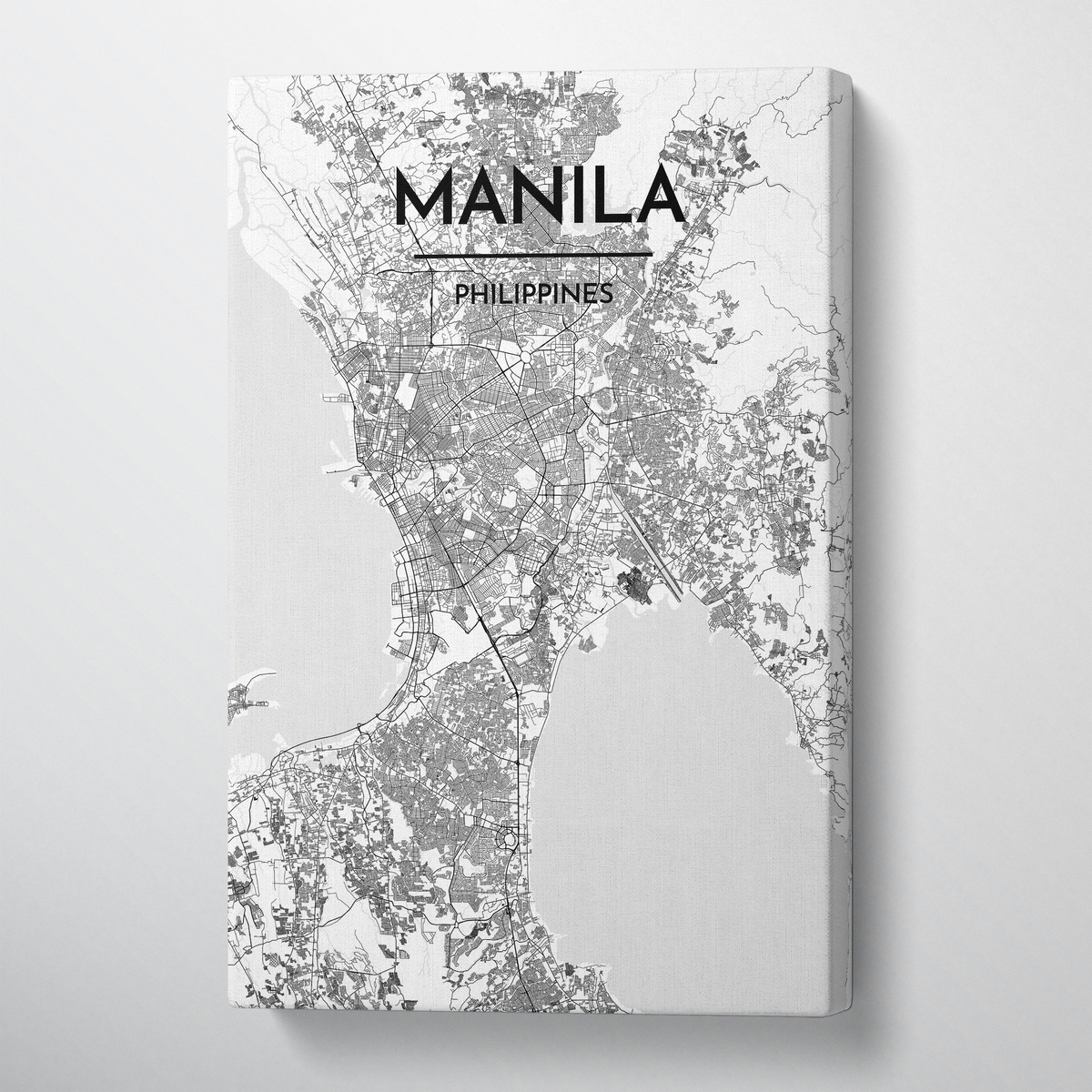 Manila City Map Canvas Wrap - Point Two Design - Black &amp; White Print