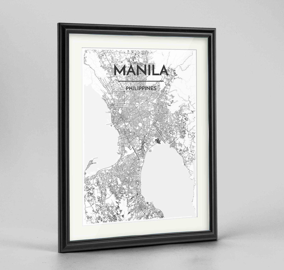 Framed Manila Map Art Print 24x36&quot; Traditional Black frame Point Two Design Group
