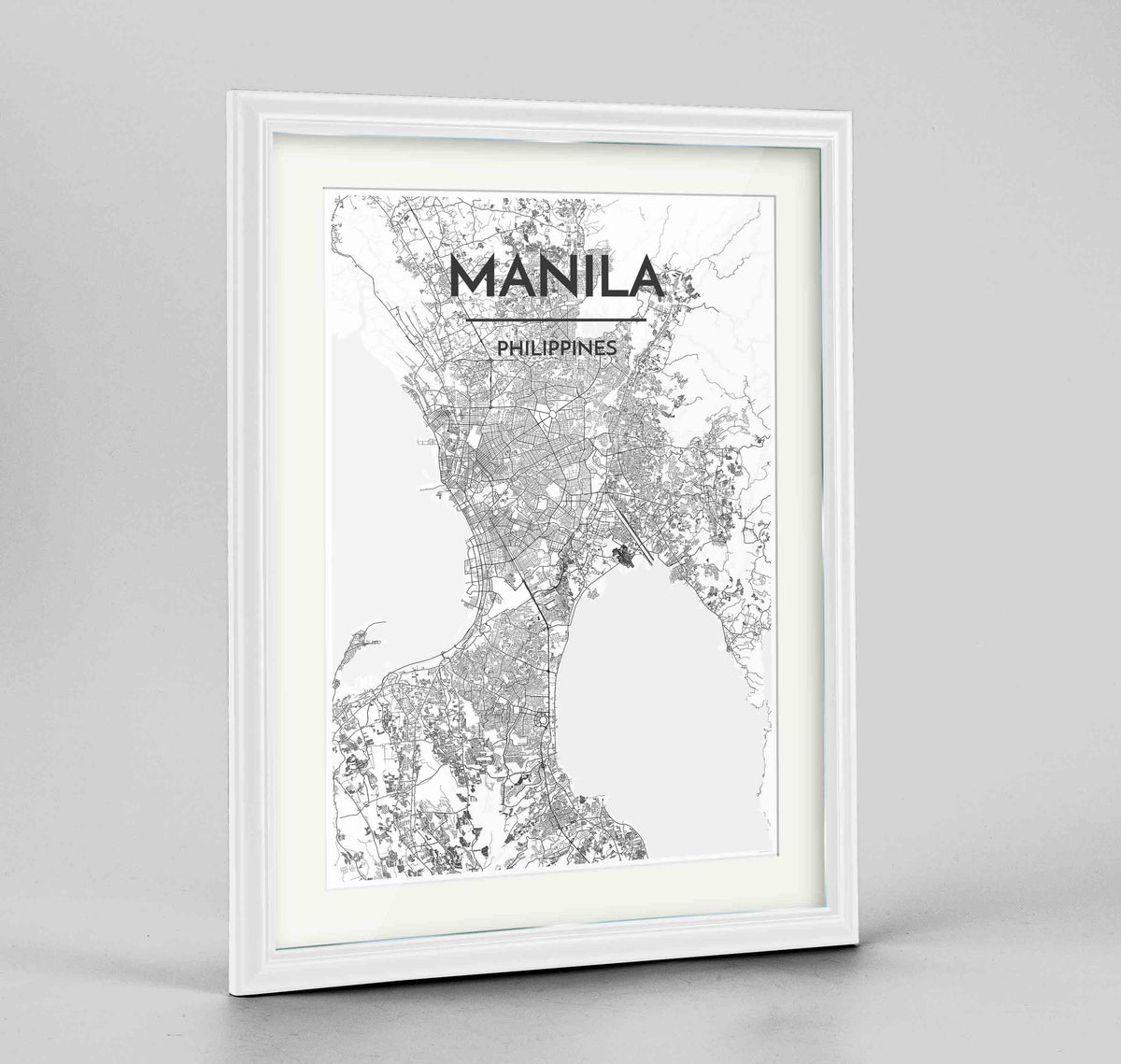 Framed Manila Map Art Print 24x36&quot; Traditional White frame Point Two Design Group