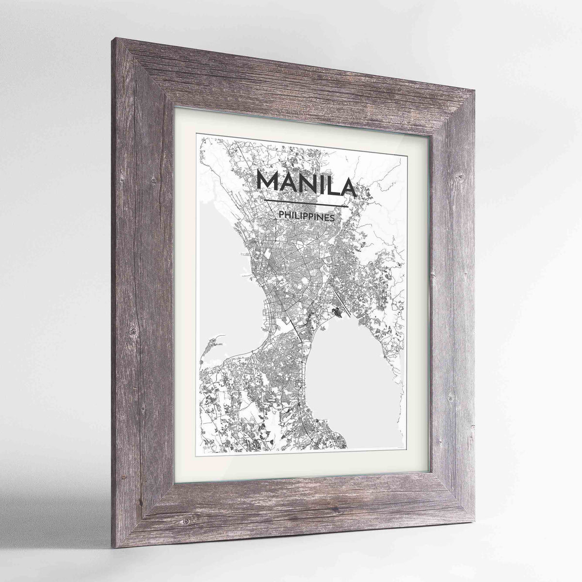 Framed Manila Map Art Print 24x36&quot; Western Grey frame Point Two Design Group