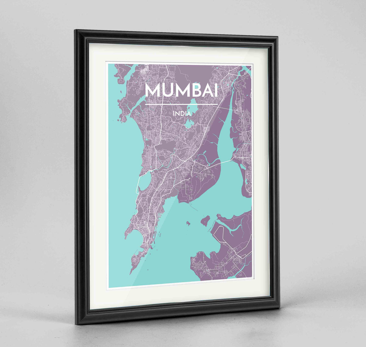 Framed Mumbai Map Art Print 24x36&quot; Traditional Black frame Point Two Design Group