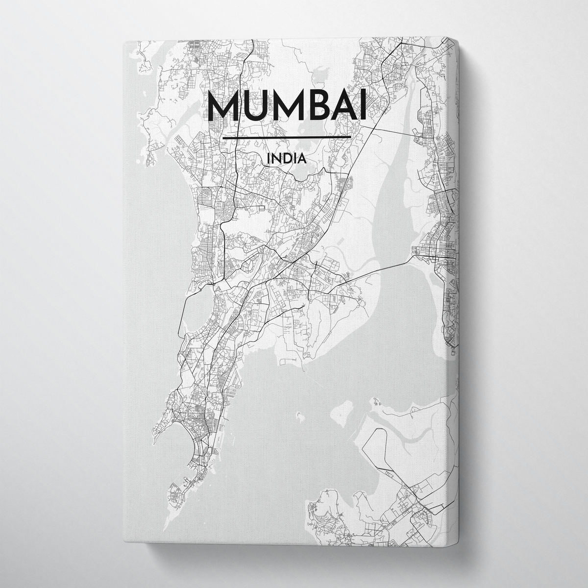 Mumbai City Map Canvas Wrap - Point Two Design - Black &amp; White Print