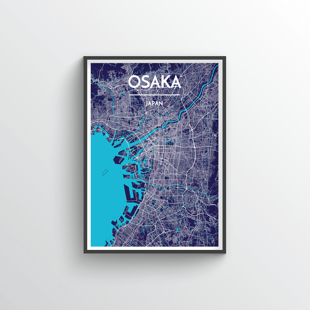 Osaka City Map Art Print - Point Two Design - Black &amp; White Print