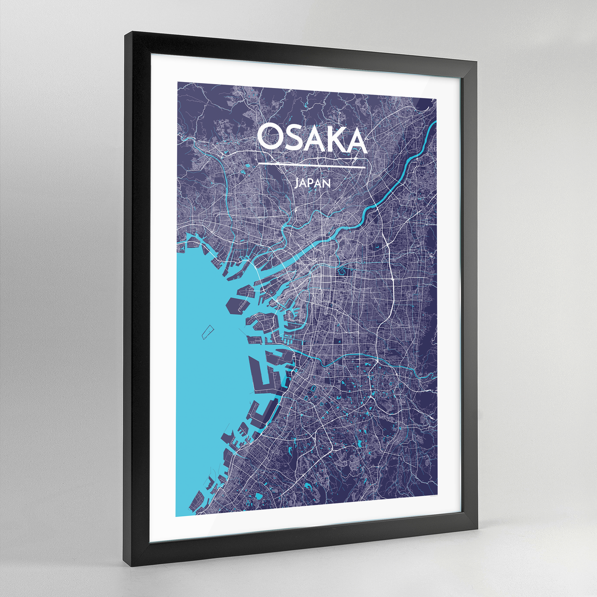 Framed Osaka City Map Art Print - Point Two Design