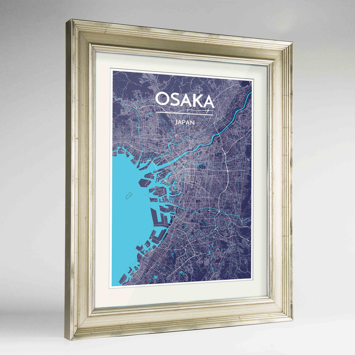 Framed Osaka Map Art Print 24x36&quot; Champagne frame Point Two Design Group