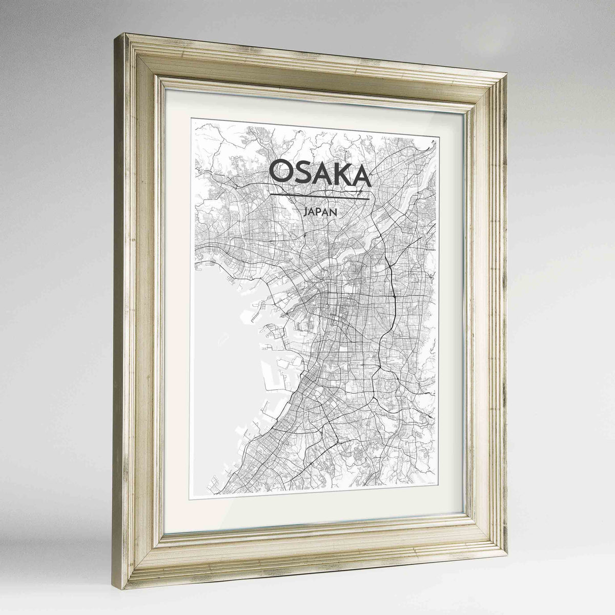 Framed Osaka Map Art Print 24x36&quot; Champagne frame Point Two Design Group