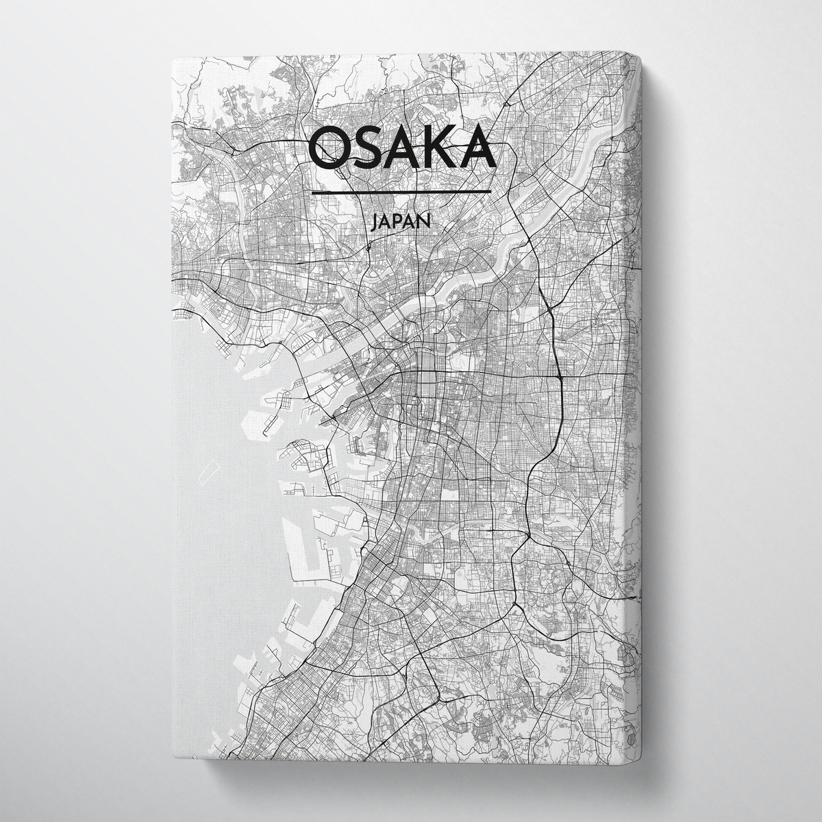 Osaka City Map Canvas Wrap - Point Two Design - Black &amp; White Print
