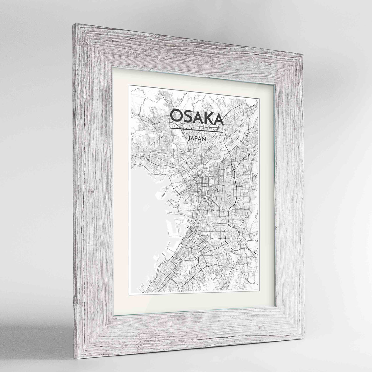 Framed Osaka Map Art Print 24x36&quot; Western White frame Point Two Design Group
