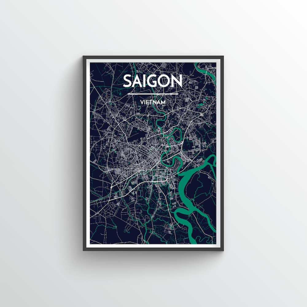 Saigon City Map Art Print - Point Two Design - Black &amp; White Print