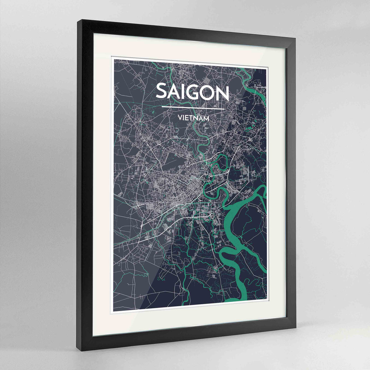 Framed Saigon Map Art Print 24x36&quot; Contemporary Black frame Point Two Design Group
