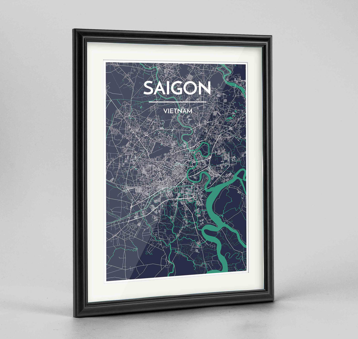 Framed Saigon Map Art Print 24x36&quot; Traditional Black frame Point Two Design Group
