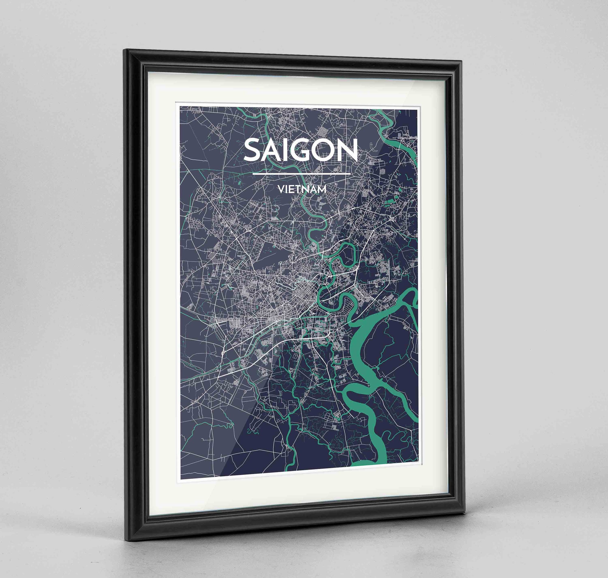 Framed Saigon Map Art Print 24x36" Traditional Black frame Point Two Design Group