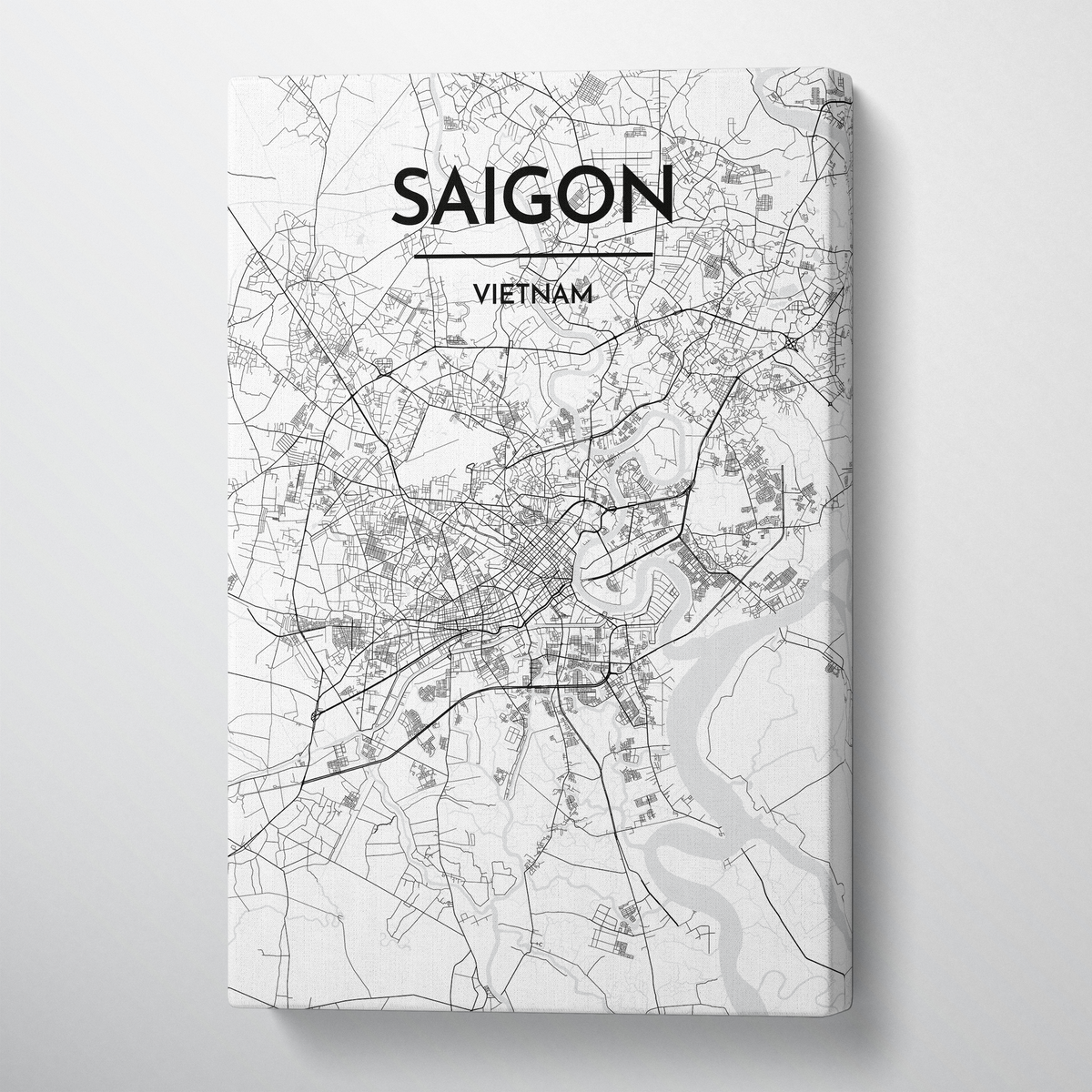 Saigon City Map Canvas Wrap - Point Two Design - Black &amp; White Print